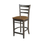 Ensemble de salle à manger hauteur comptoir en bois massif pour 2 – Chêne vieilli / Brut / Noyer de hickory délavé charbon
