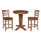 Ensemble de salle à manger hauteur comptoir en bois massif pour 2 – Chêne vieilli / Brut / Noyer de hickory délavé charbon