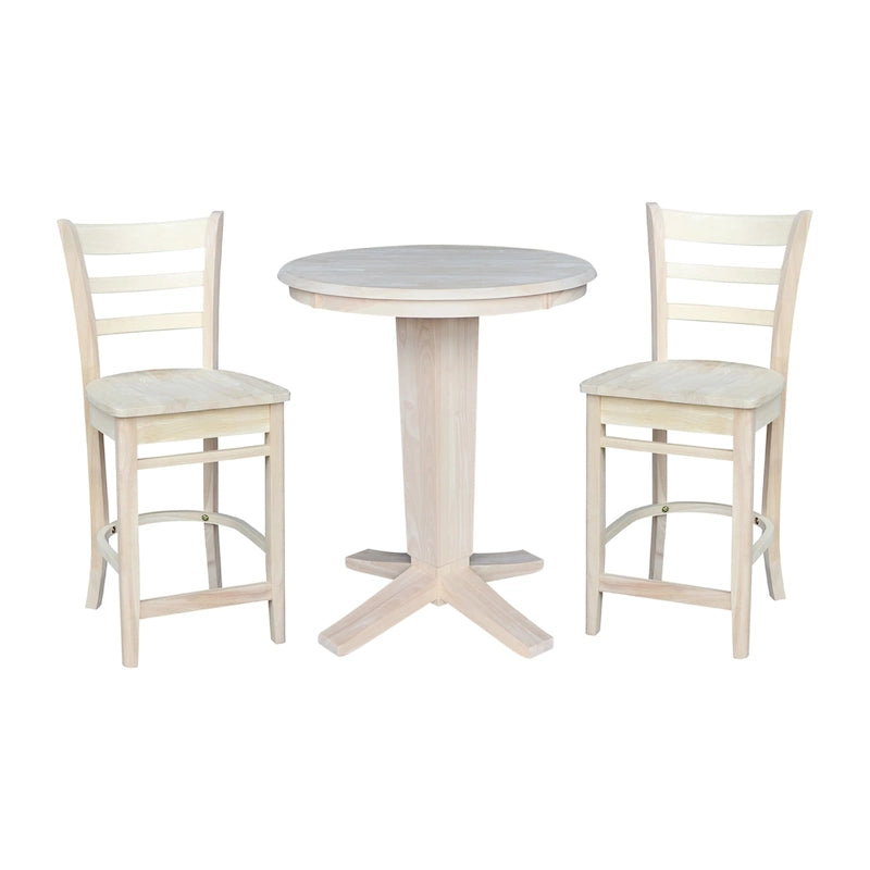 Ensemble de salle à manger hauteur comptoir en bois massif pour 2 – Chêne vieilli / Brut / Noyer de hickory délavé charbon