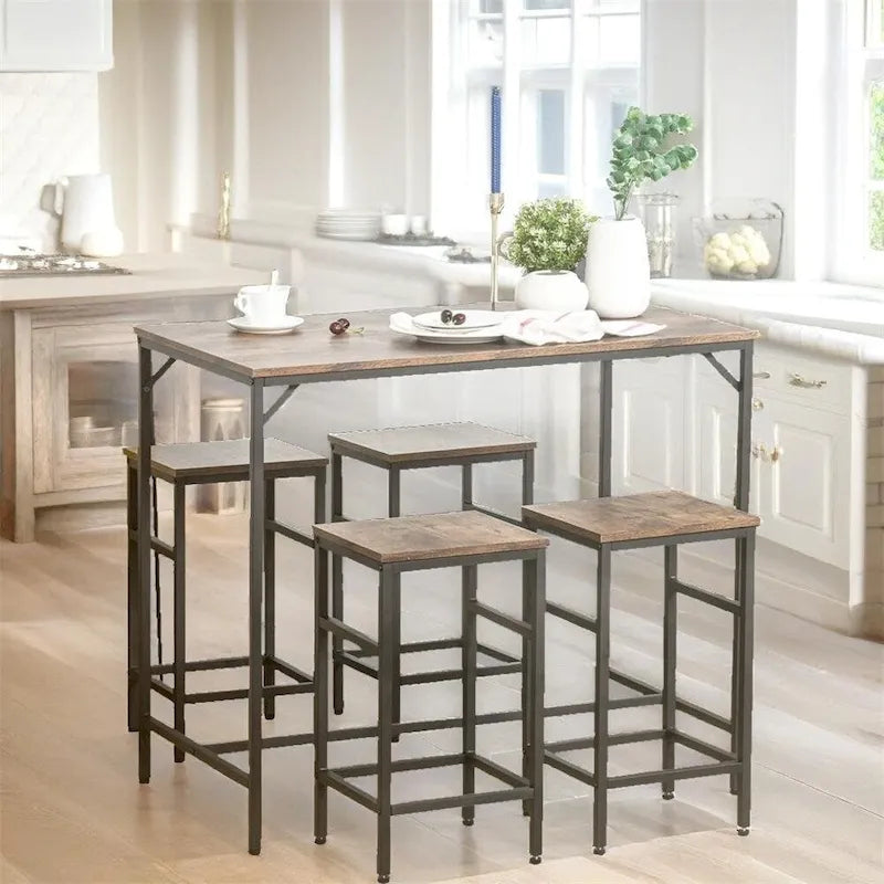 Table de bar industrielle marron rustique pour 4 personnes