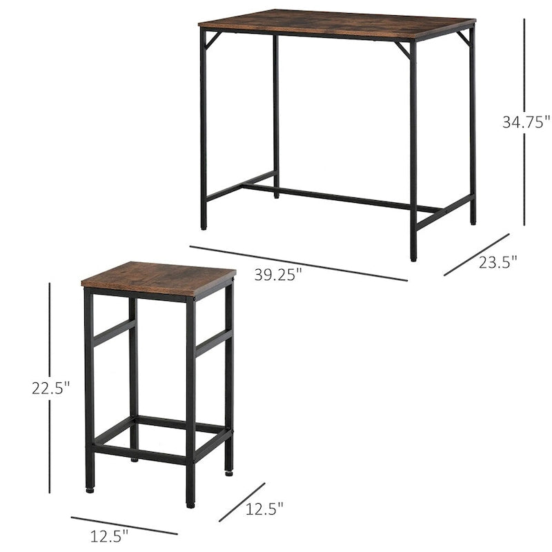 Table de bar industrielle marron rustique pour 4 personnes