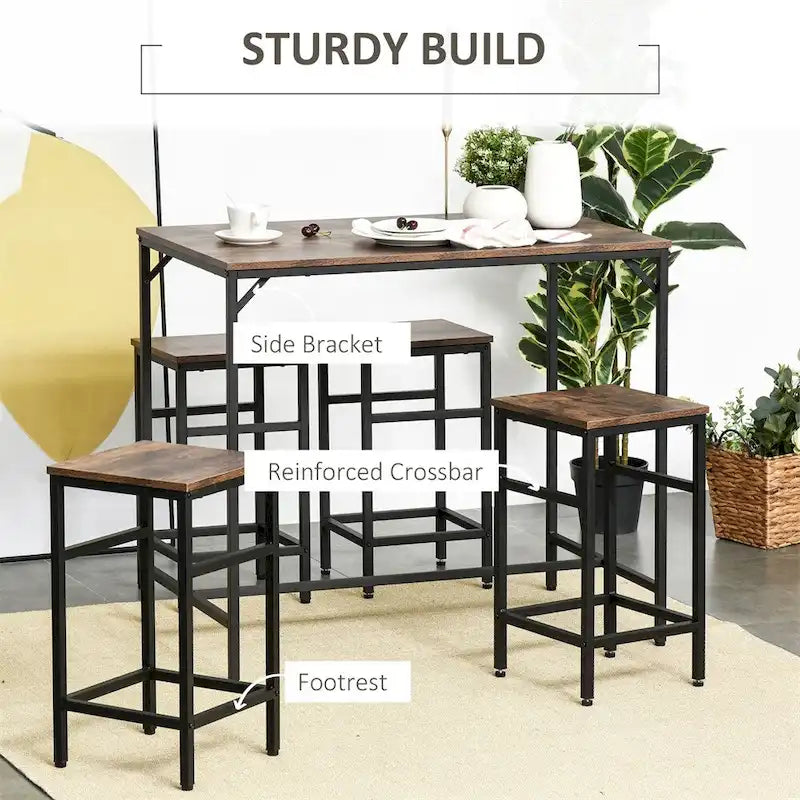 Table de bar industrielle marron rustique pour 4 personnes