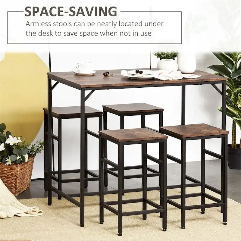 Table de bar industrielle marron rustique pour 4 personnes
