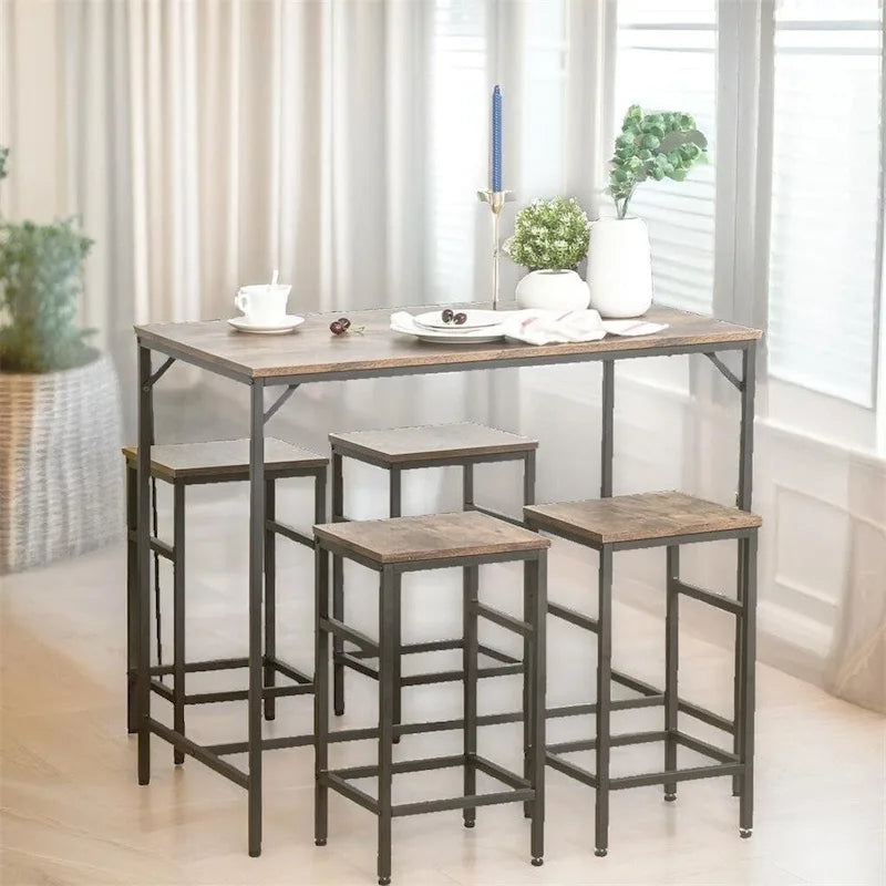 Table de bar industrielle marron rustique pour 4 personnes