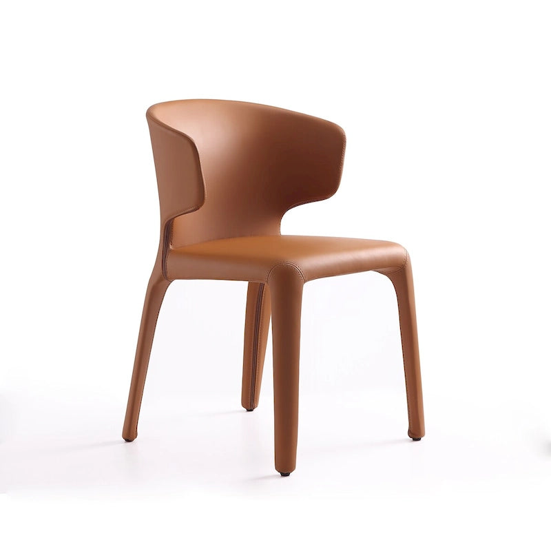 Chaise de salle à manger en cuir crème/marron sellier/noir, dossier incurvé, siège unique