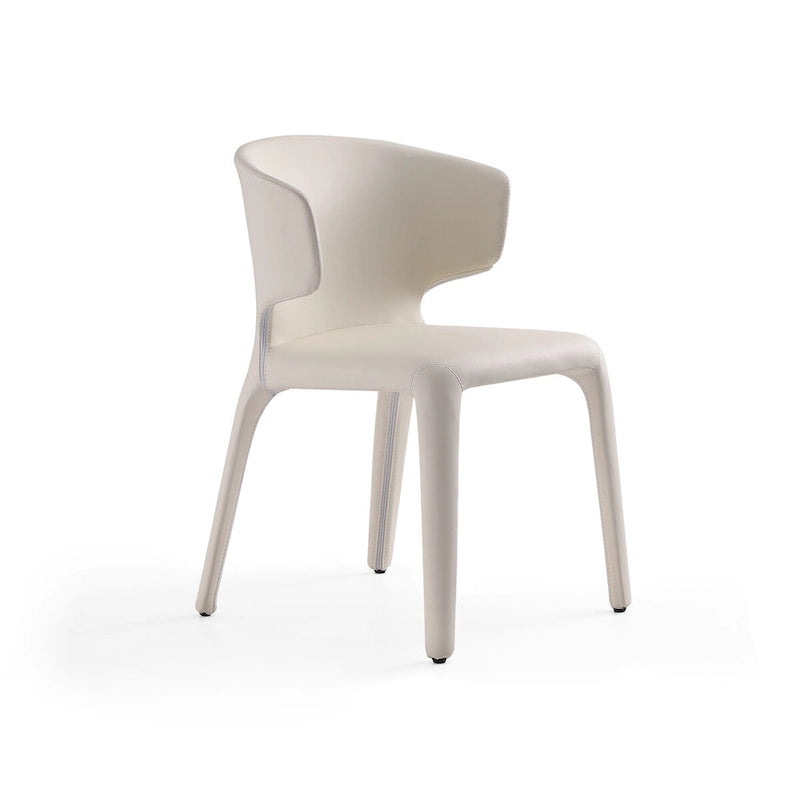 Chaise de salle à manger en cuir crème/marron sellier/noir, dossier incurvé, siège unique