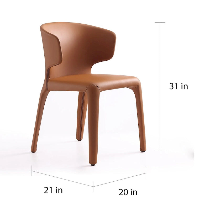 Chaise de salle à manger en cuir crème/marron sellier/noir, dossier incurvé, siège unique