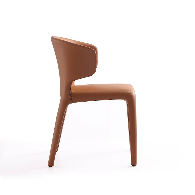 Chaise de salle à manger en cuir crème/marron sellier/noir, dossier incurvé, siège unique