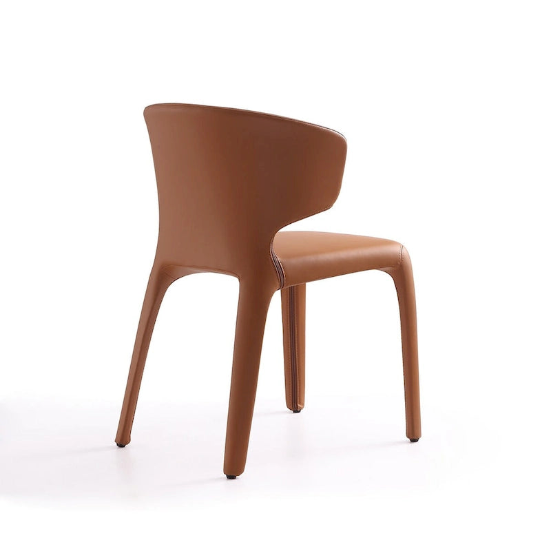 Chaise de salle à manger en cuir crème/marron sellier/noir, dossier incurvé, siège unique