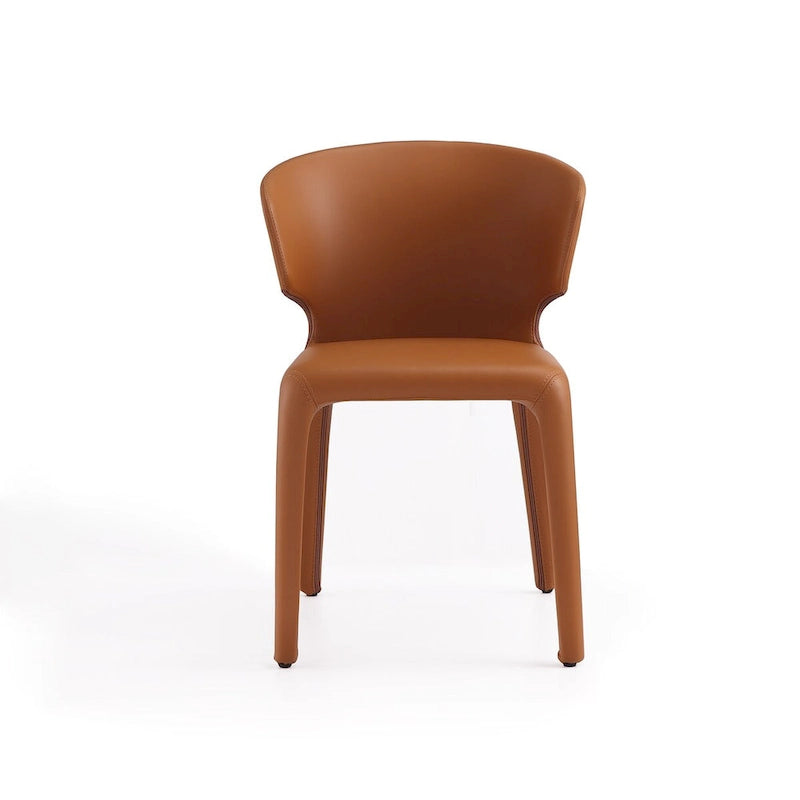 Chaise de salle à manger en cuir crème/marron sellier/noir, dossier incurvé, siège unique