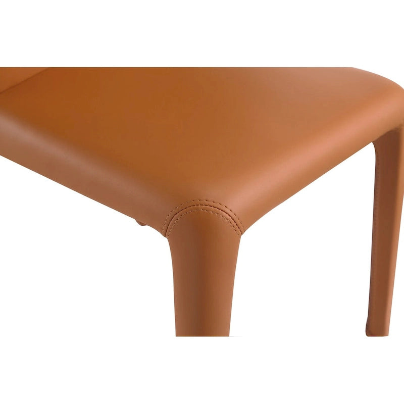 Chaise de salle à manger en cuir crème/marron sellier/noir, dossier incurvé, siège unique