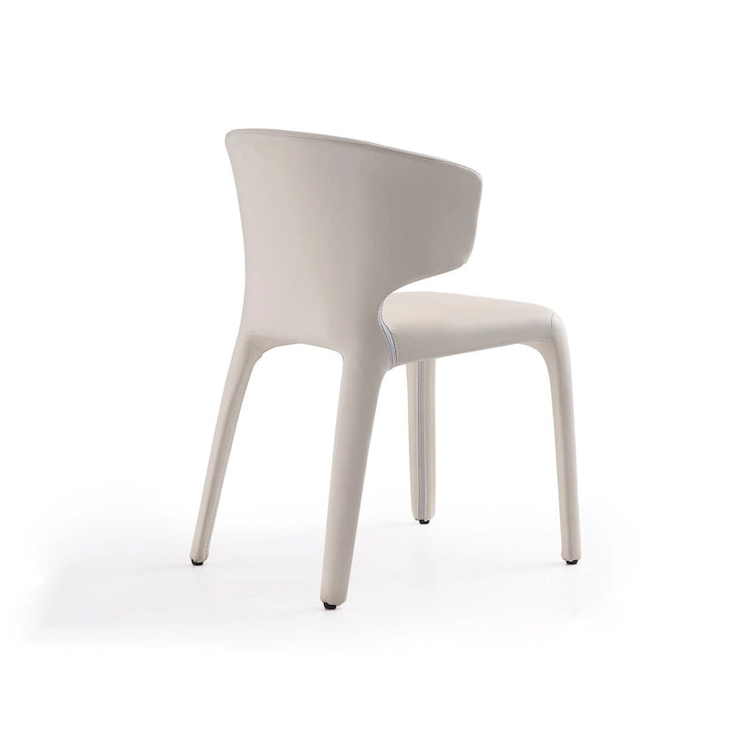 Chaise de salle à manger en cuir crème/marron sellier/noir, dossier incurvé, siège unique