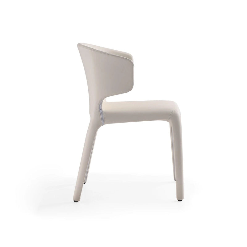 Chaise de salle à manger en cuir crème/marron sellier/noir, dossier incurvé, siège unique