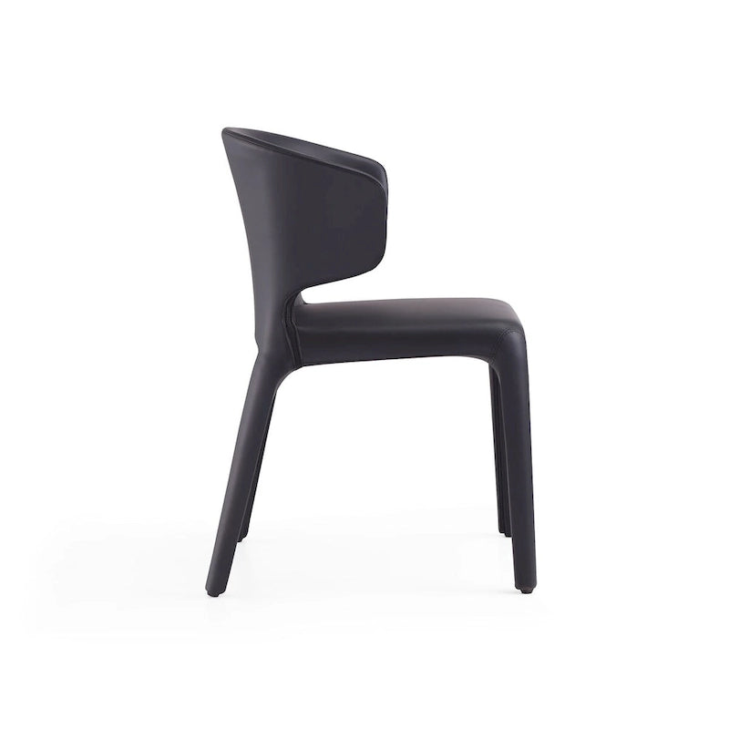 Chaise de salle à manger en cuir crème/marron sellier/noir, dossier incurvé, siège unique