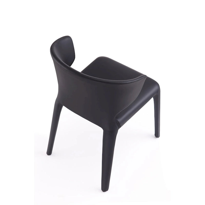 Chaise de salle à manger en cuir crème/marron sellier/noir, dossier incurvé, siège unique