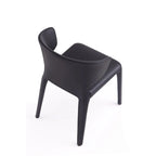 Chaise de salle à manger en cuir crème/marron sellier/noir, dossier incurvé, siège unique