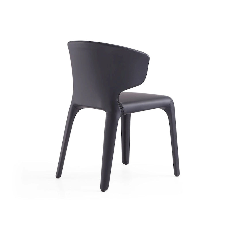 Chaise de salle à manger en cuir crème/marron sellier/noir, dossier incurvé, siège unique