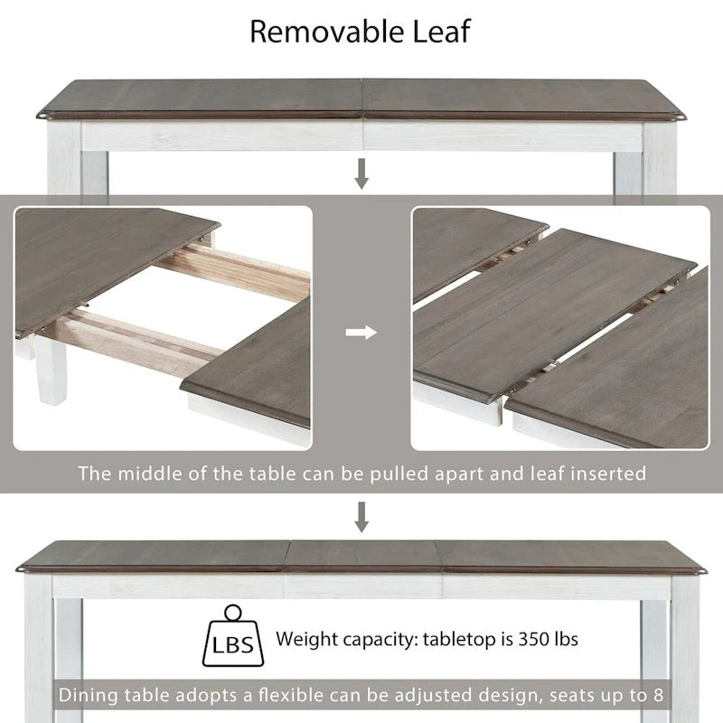 Ensemble table à manger extensible – Brun/Blanc, Brun antique, Blanc/Gris – Jusqu'à 8 places