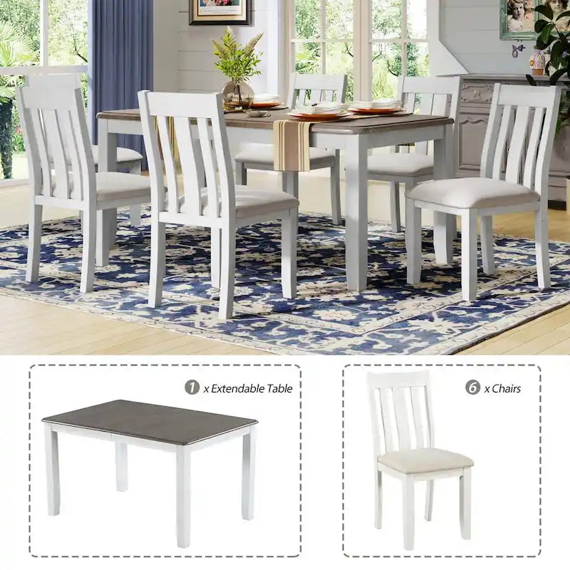 Ensemble table à manger extensible – Brun/Blanc, Brun antique, Blanc/Gris – Jusqu'à 8 places