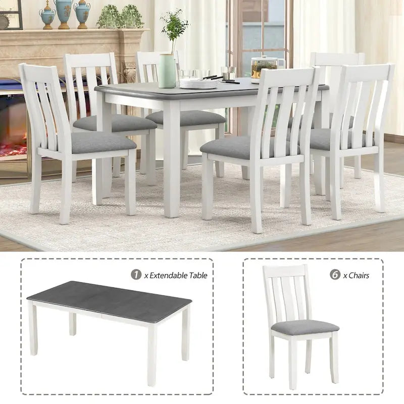 Ensemble table à manger extensible – Brun/Blanc, Brun antique, Blanc/Gris – Jusqu'à 8 places