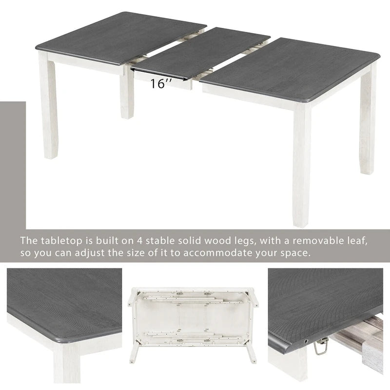 Ensemble table à manger extensible – Brun/Blanc, Brun antique, Blanc/Gris – Jusqu'à 8 places