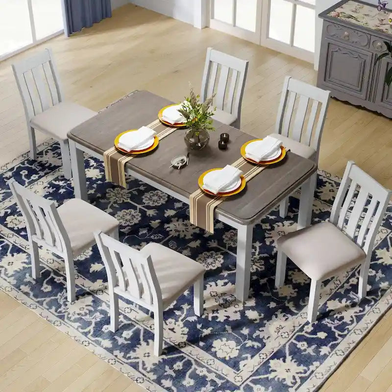 Ensemble table à manger extensible – Brun/Blanc, Brun antique, Blanc/Gris – Jusqu'à 8 places