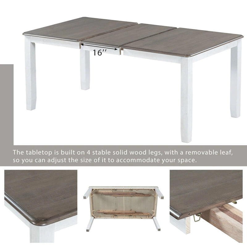 Ensemble table à manger extensible – Brun/Blanc, Brun antique, Blanc/Gris – Jusqu'à 8 places