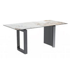 Table de salle à manger moderne en pierre frittée et verre – Blanc/Gris/Noir ou Blanc, 140/157/180 cm, 4-6 places