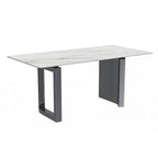 Table de salle à manger moderne en pierre frittée et verre – Blanc/Gris/Noir ou Blanc, 140/157/180 cm, 4-6 places