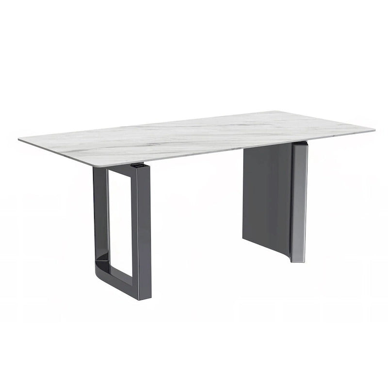 Table de salle à manger moderne en pierre frittée et verre – Blanc/Gris/Noir ou Blanc, 140/157/180 cm, 4-6 places