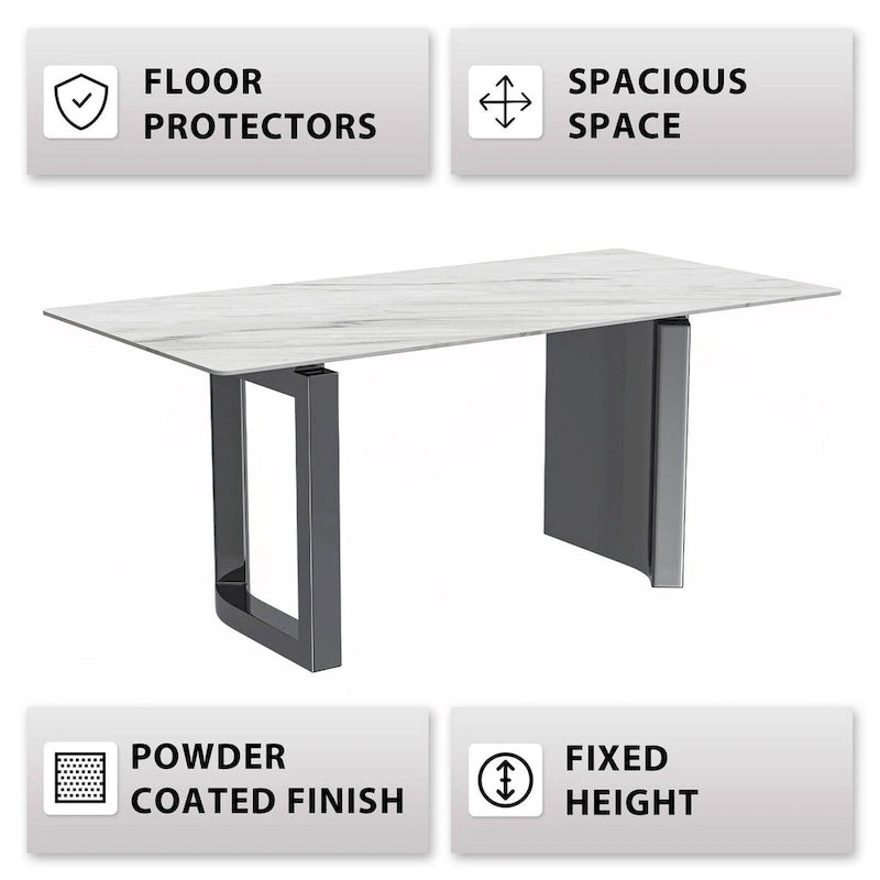 Table de salle à manger moderne en pierre frittée et verre – Blanc/Gris/Noir ou Blanc, 140/157/180 cm, 4-6 places