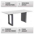 Table de salle à manger moderne en pierre frittée et verre – Blanc/Gris/Noir ou Blanc, 140/157/180 cm, 4-6 places