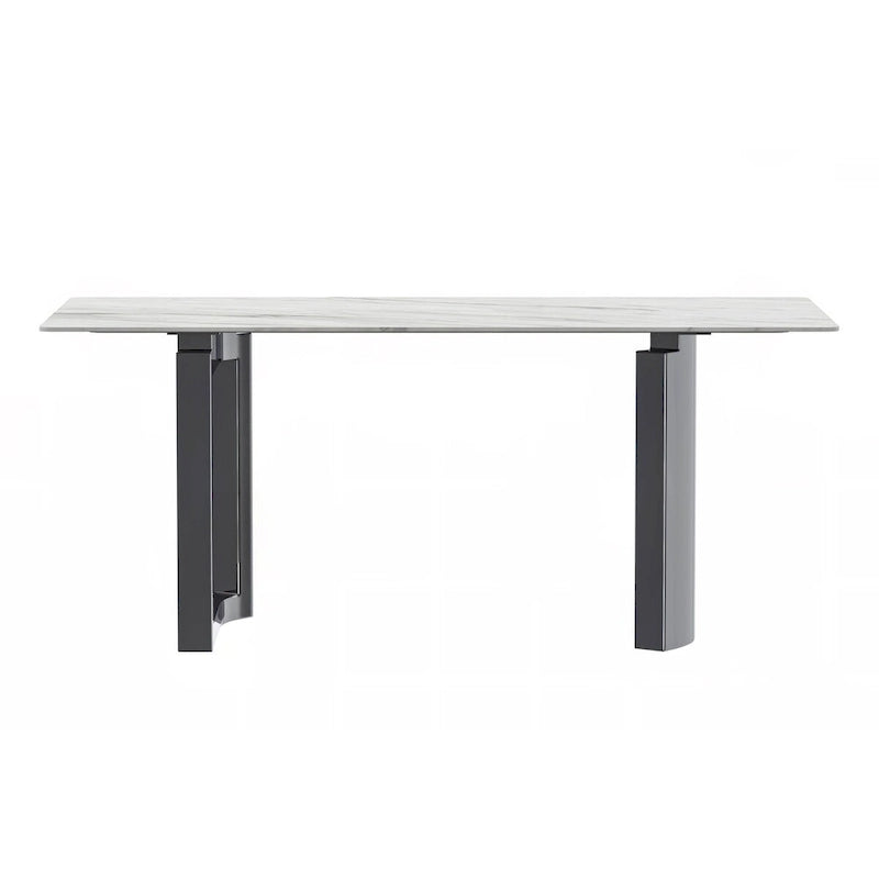 Table de salle à manger moderne en pierre frittée et verre – Blanc/Gris/Noir ou Blanc, 140/157/180 cm, 4-6 places