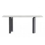 Table de salle à manger moderne en pierre frittée et verre – Blanc/Gris/Noir ou Blanc, 140/157/180 cm, 4-6 places