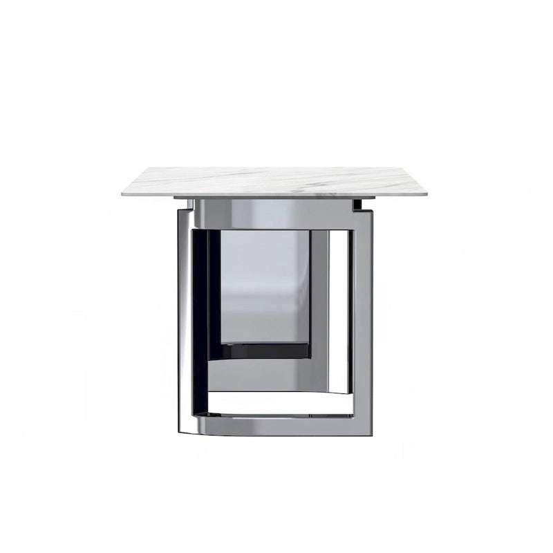 Table de salle à manger moderne en pierre frittée et verre – Blanc/Gris/Noir ou Blanc, 140/157/180 cm, 4-6 places