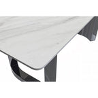 Table de salle à manger moderne en pierre frittée et verre – Blanc/Gris/Noir ou Blanc, 140/157/180 cm, 4-6 places