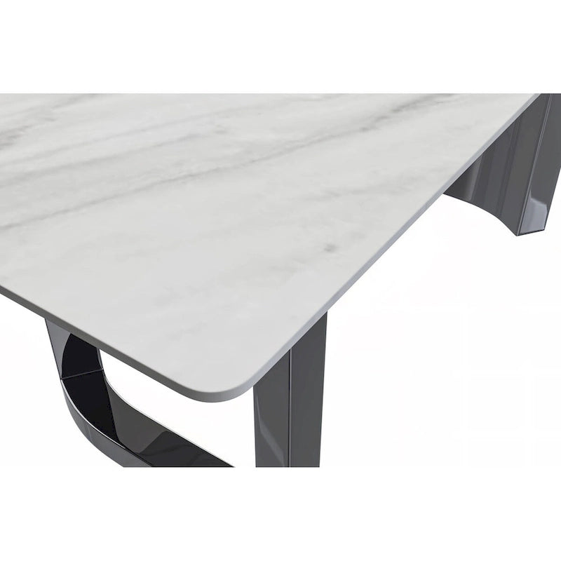 Table de salle à manger moderne en pierre frittée et verre – Blanc/Gris/Noir ou Blanc, 140/157/180 cm, 4-6 places