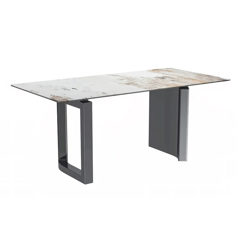 Table de salle à manger moderne en pierre frittée et verre – Blanc/Gris/Noir ou Blanc, 140/157/180 cm, 4-6 places