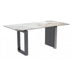 Table de salle à manger moderne en pierre frittée et verre – Blanc/Gris/Noir ou Blanc, 140/157/180 cm, 4-6 places
