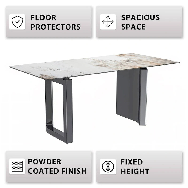 Table de salle à manger moderne en pierre frittée et verre – Blanc/Gris/Noir ou Blanc, 140/157/180 cm, 4-6 places
