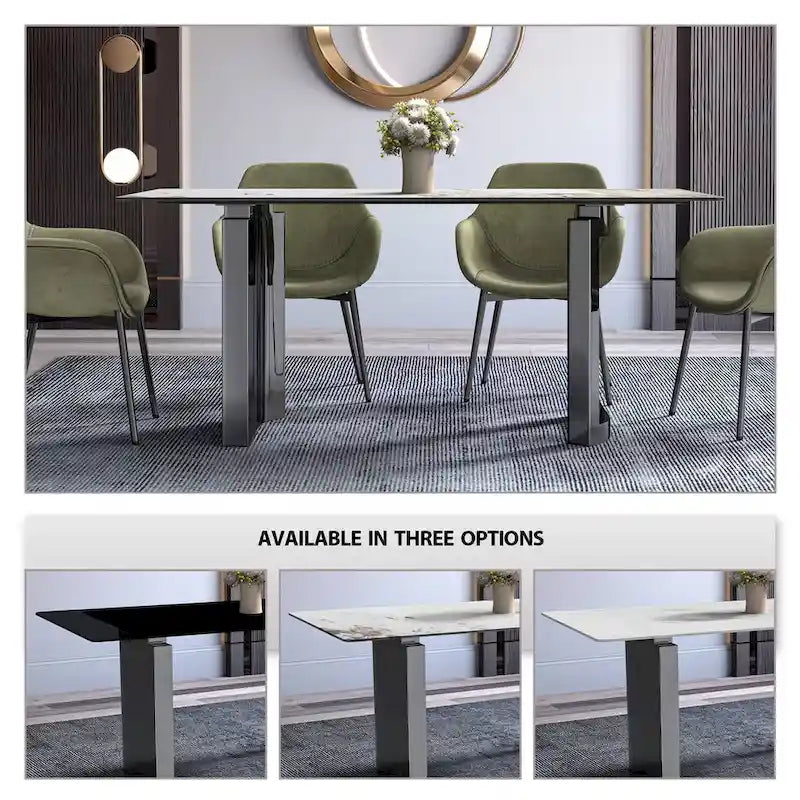 Table de salle à manger moderne en pierre frittée et verre – Blanc/Gris/Noir ou Blanc, 140/157/180 cm, 4-6 places