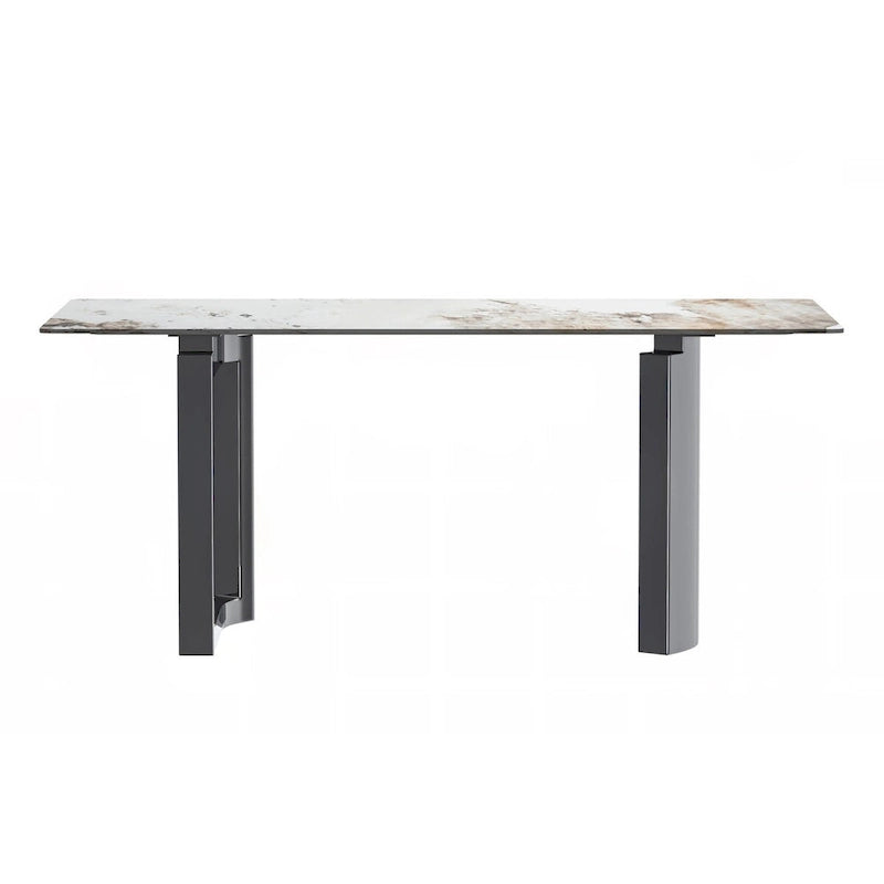 Table de salle à manger moderne en pierre frittée et verre – Blanc/Gris/Noir ou Blanc, 140/157/180 cm, 4-6 places