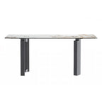 Table de salle à manger moderne en pierre frittée et verre – Blanc/Gris/Noir ou Blanc, 140/157/180 cm, 4-6 places