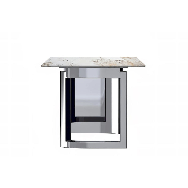 Table de salle à manger moderne en pierre frittée et verre – Blanc/Gris/Noir ou Blanc, 140/157/180 cm, 4-6 places