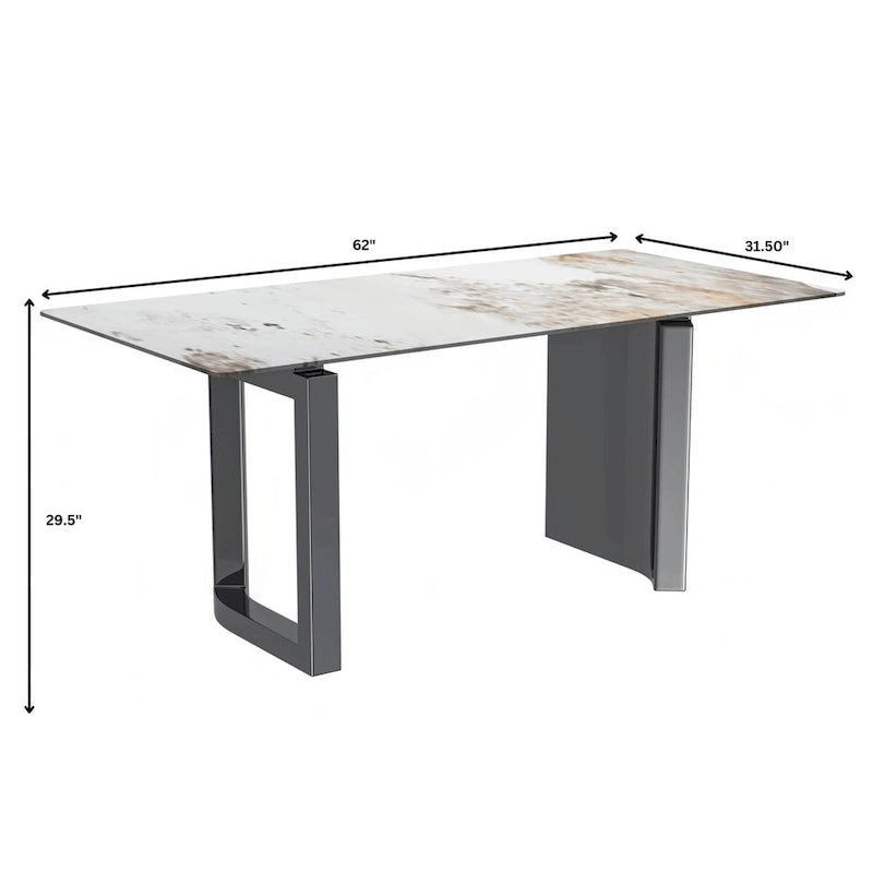 Table de salle à manger moderne en pierre frittée et verre – Blanc/Gris/Noir ou Blanc, 140/157/180 cm, 4-6 places