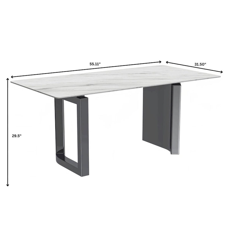 Table de salle à manger moderne en pierre frittée et verre – Blanc/Gris/Noir ou Blanc, 140/157/180 cm, 4-6 places