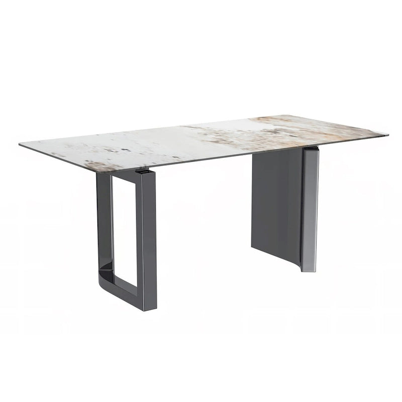Table de salle à manger moderne en pierre frittée et verre – Blanc/Gris/Noir ou Blanc, 140/157/180 cm, 4-6 places
