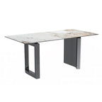 Table de salle à manger moderne en pierre frittée et verre – Blanc/Gris/Noir ou Blanc, 140/157/180 cm, 4-6 places