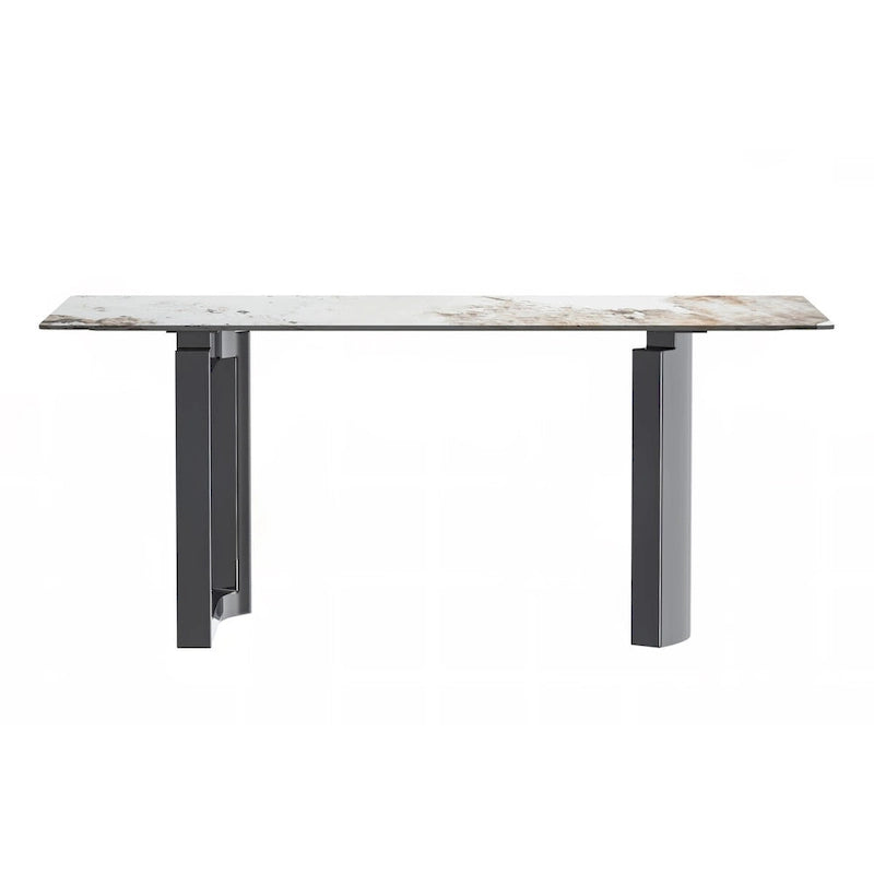 Table de salle à manger moderne en pierre frittée et verre – Blanc/Gris/Noir ou Blanc, 140/157/180 cm, 4-6 places