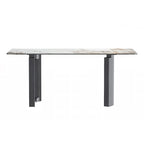 Table de salle à manger moderne en pierre frittée et verre – Blanc/Gris/Noir ou Blanc, 140/157/180 cm, 4-6 places